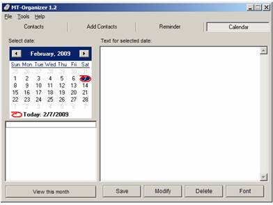 Figure 7.1 - Calendar Screen